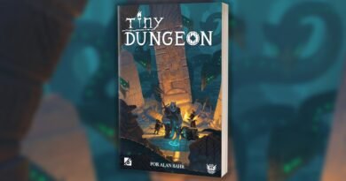 Capa do livro Tiny Dungeon RPG, sistema de fantasia baseado no TinyD6 criado por Alan Bahr.