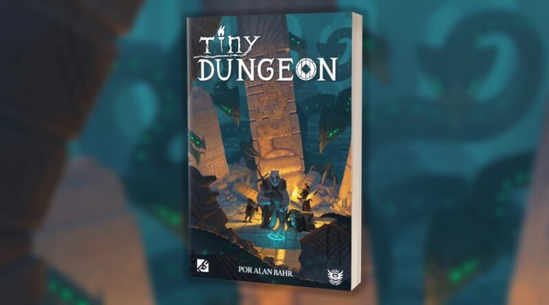 Capa do livro Tiny Dungeon RPG, sistema de fantasia baseado no TinyD6 criado por Alan Bahr.