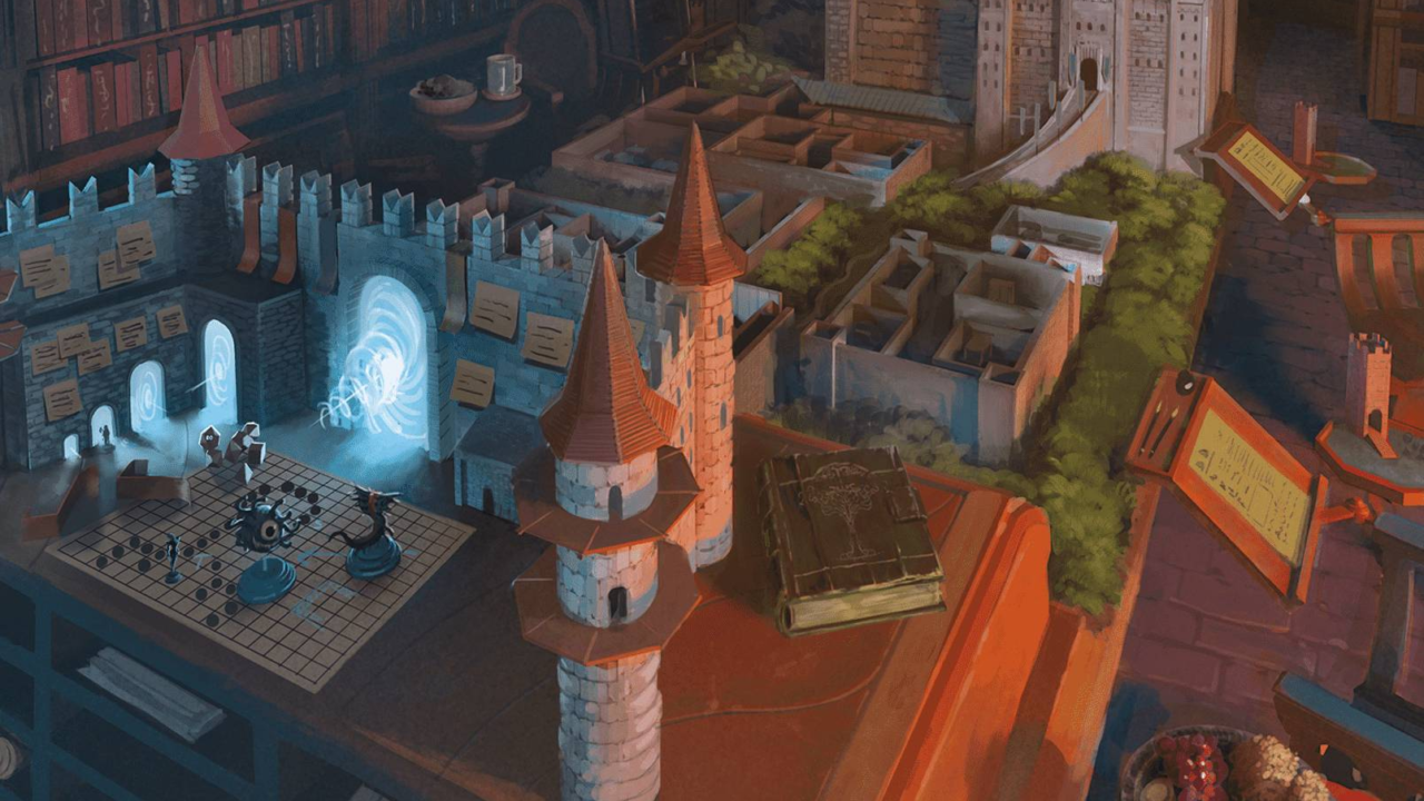 Cenário tridimensional de castelo e masmorra usado para representar ferramentas digitais do D&D Beyond