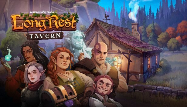 Personagens de Dungeons & Dragons diante da taverna de Long Rest Tavern