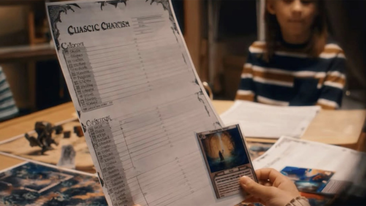 Ficha de RPG em vídeo da Monte Cook Games com texto sem sentido gerado por inteligência artificial