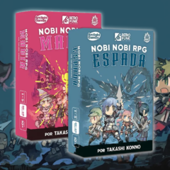 Caixas brasileiras de Nobi Nobi RPG Espada e Magia sobre ilustrações de fantasia