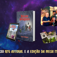 Livro Reinos de Aventura e equipe do RPG Planet em arte da campanha de dez anos