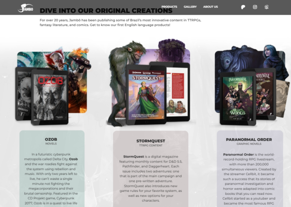 Página internacional da Jambô apresenta Ozob, StormQuest e quadrinhos de Ordem Paranormal