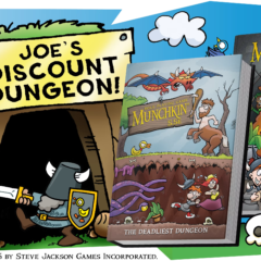 Livros de Munchkin 5.5e RPG diante da entrada de uma masmorra