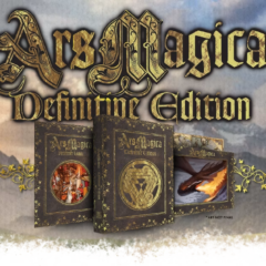Conjunto de Ars Magica Definitive Edition com livros sobre paisagem da Europa Mítica