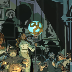 Personagens de Time Without Tide reunidos em um ambiente sombrio do Mundo da Névoa